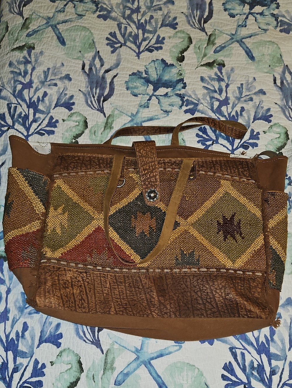 Myra Bag Multicolor Woven Canvas Tote in Brown and Gold Tones